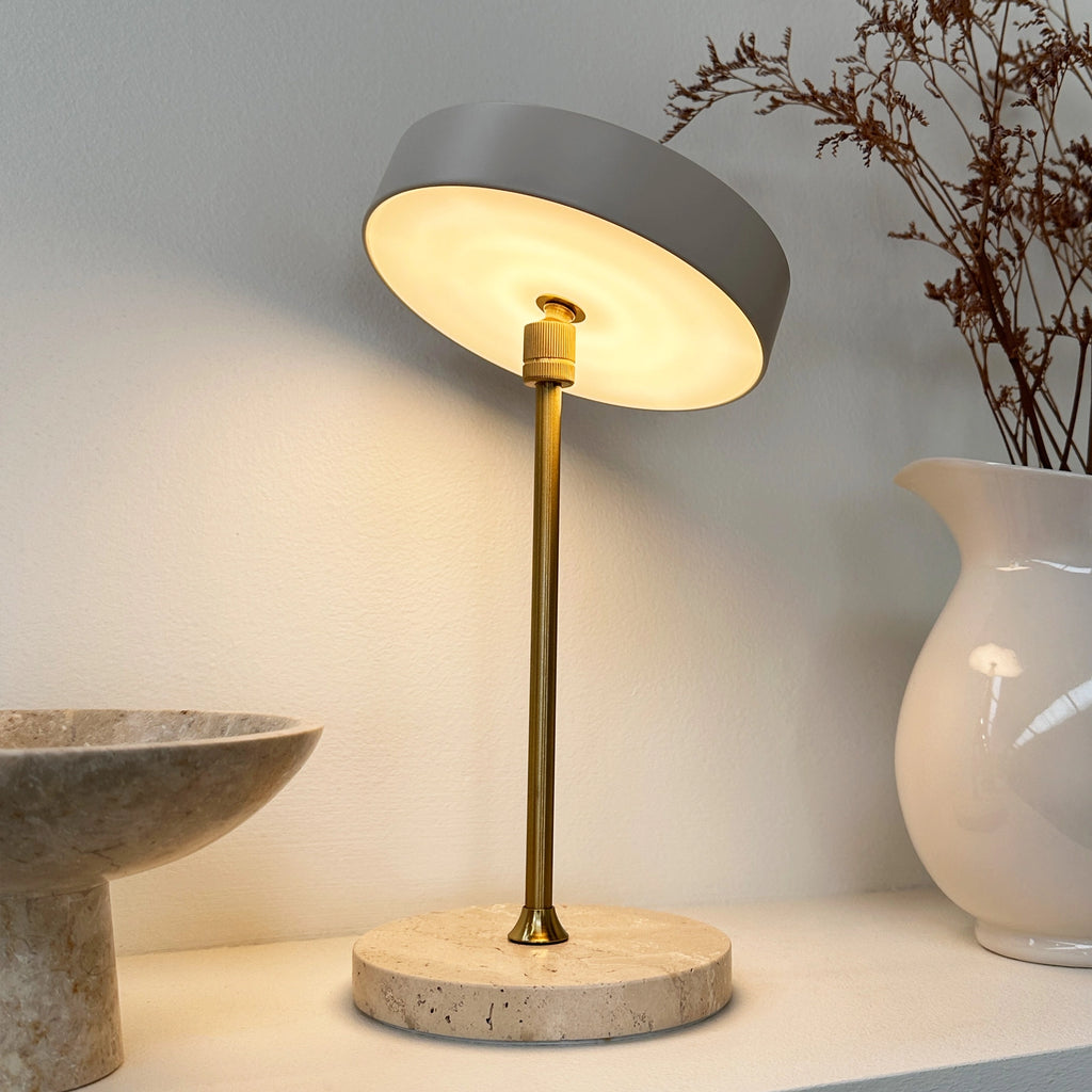 Lampe de table rechargeable laiton et travertin - Casa Solis