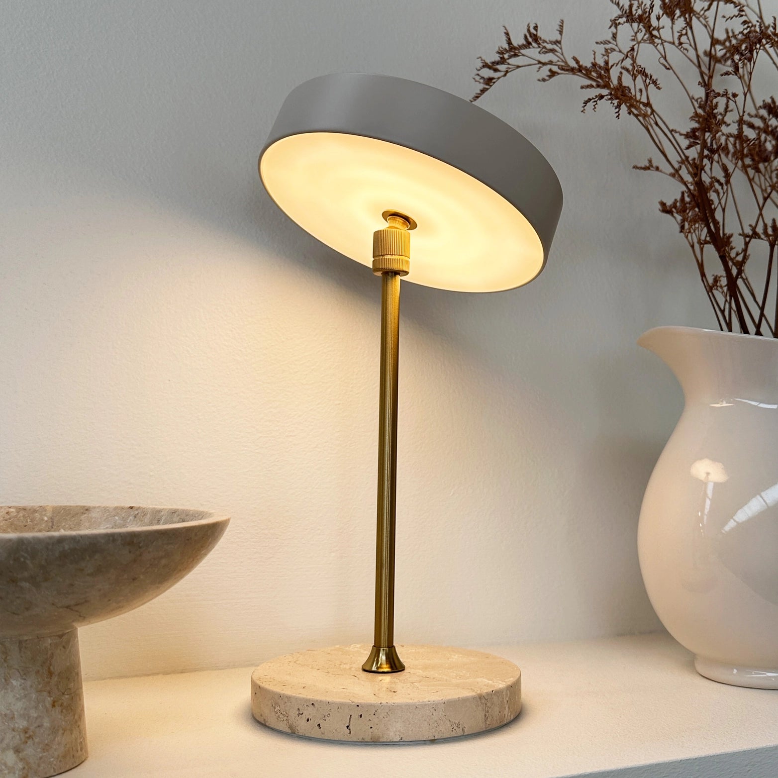 Lampe de table rechargeable laiton et travertin - Casa Solis