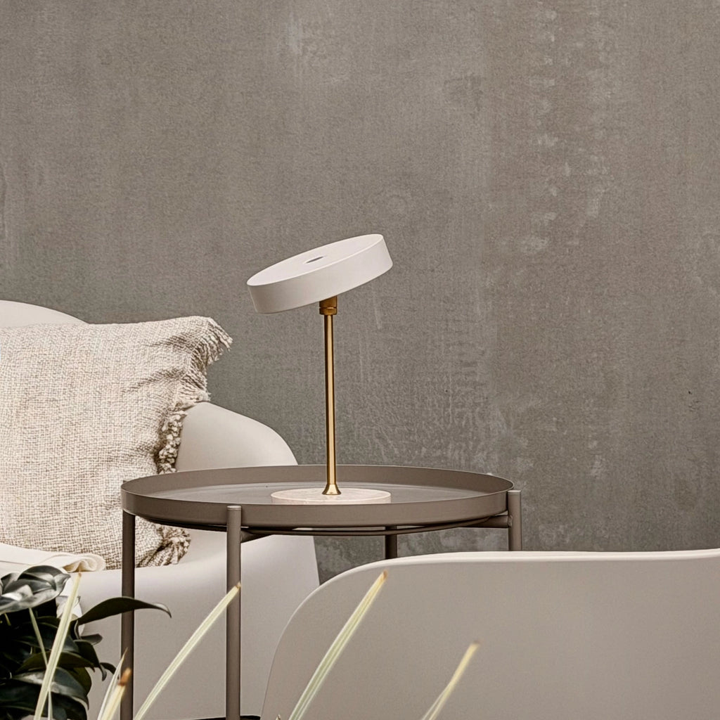 Lampe de table rechargeable - Laiton et travertin