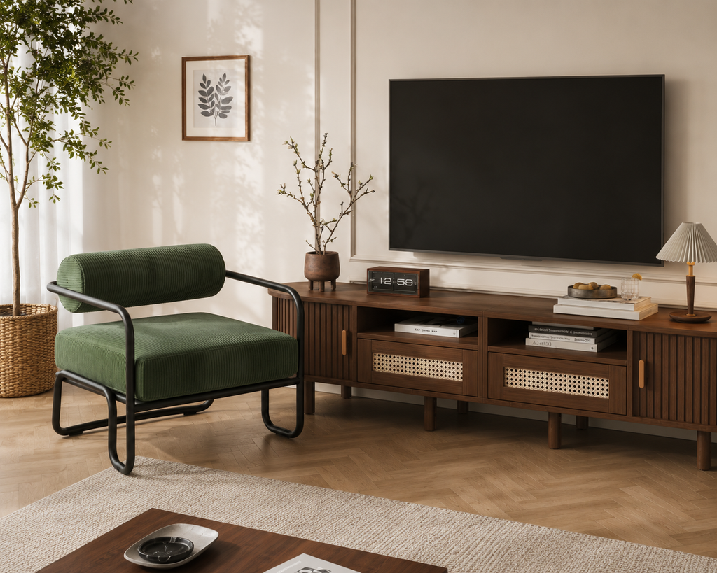 Meuble TV avec portes en rotin