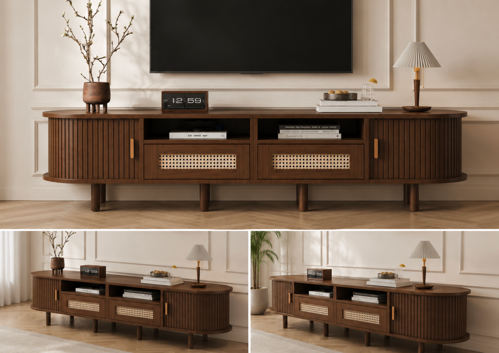 Meuble TV avec portes en rotin