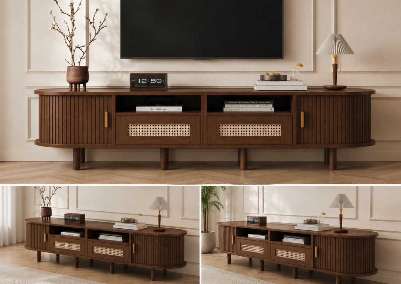 Meuble TV avec portes en rotin