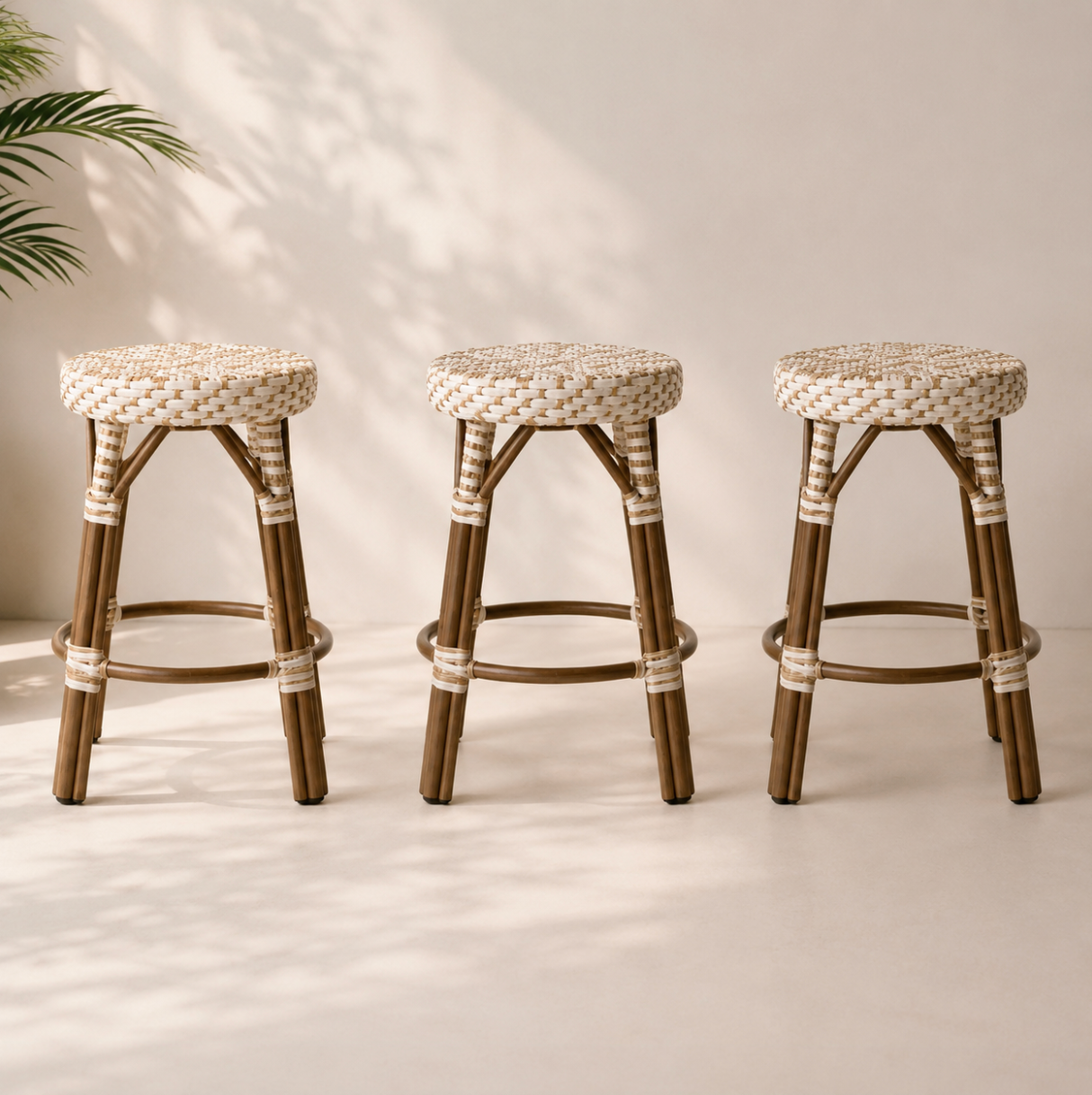 Lot de 3 tabourets en rotin tressé  - Casa solis