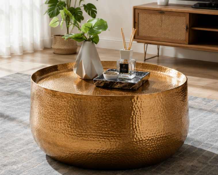 Table basse martelé - Aluminium doré