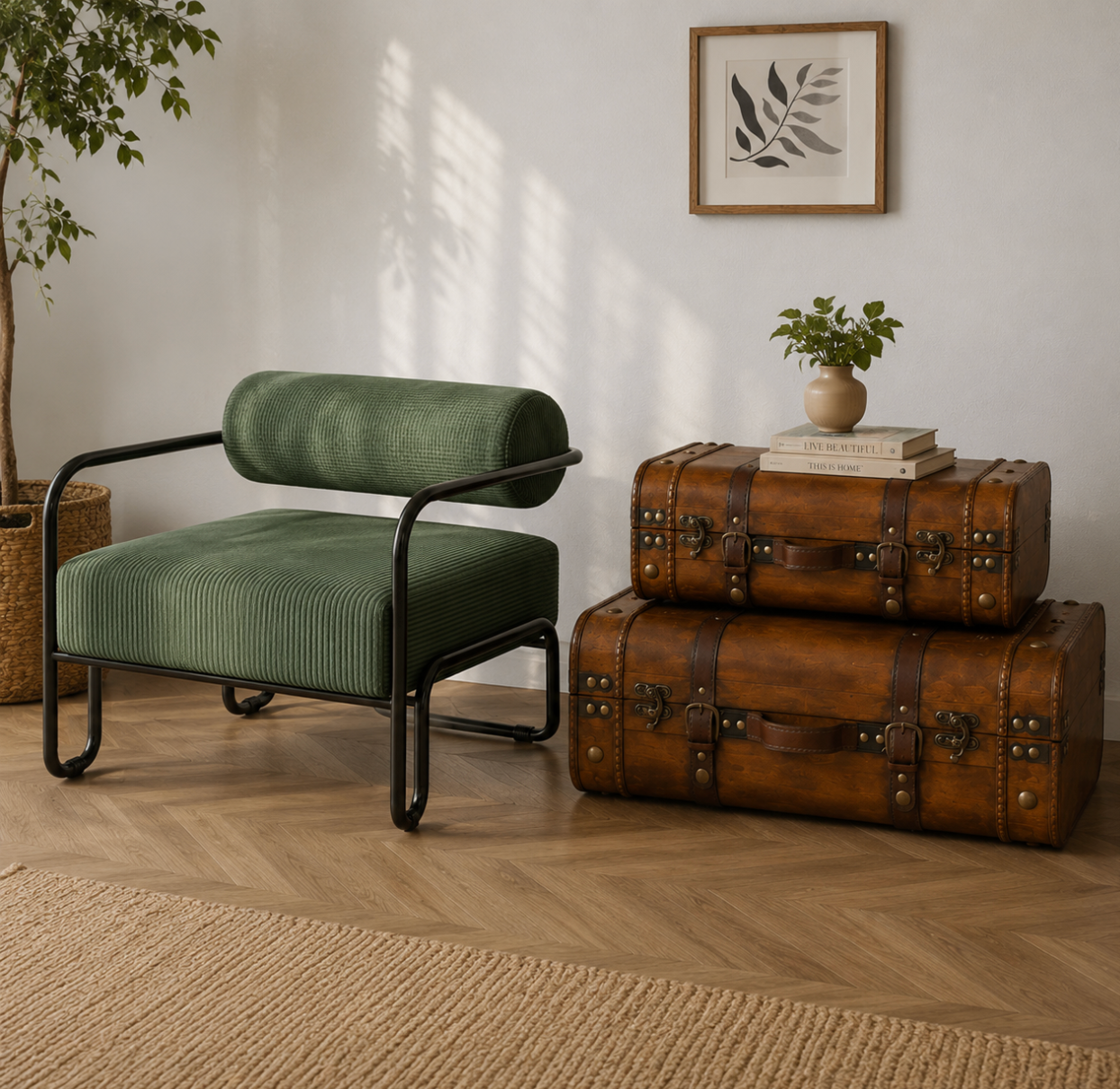 Fauteuil vintage en velours côtelé