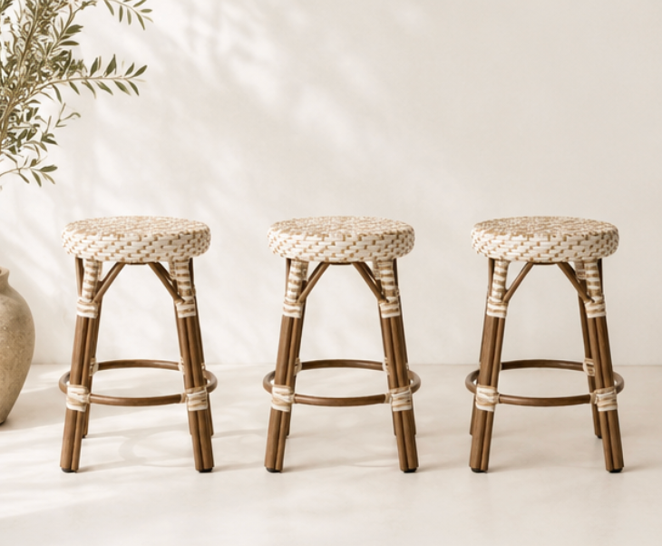 Lot de 3 tabourets en rotin tressé - Prima